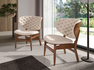 Walnut and sand leather armchair