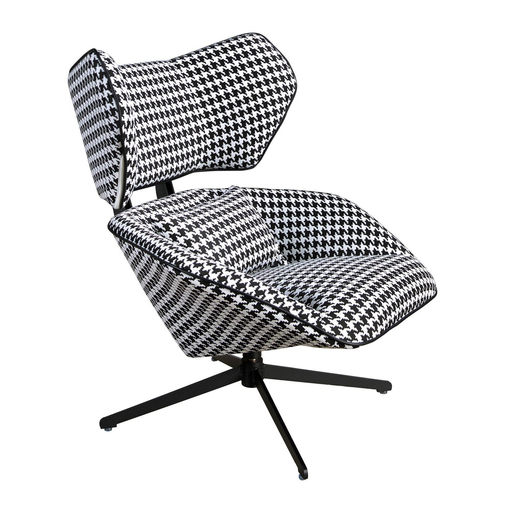 Swivel armchair in black and white fabric