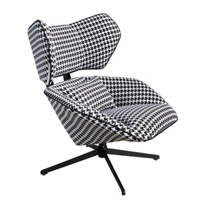 Swivel armchair in black and white fabric