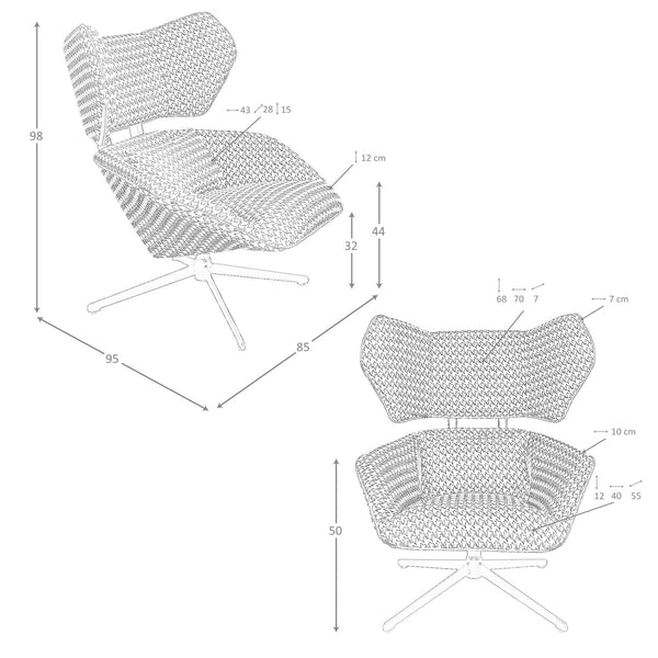 Swivel armchair in black and white fabric