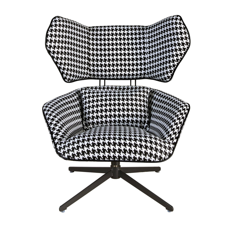 Swivel armchair in black and white fabric