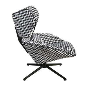 Swivel armchair in black and white fabric