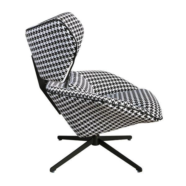 Swivel armchair in black and white fabric