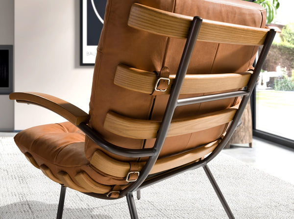 Brown and ash leather armchair