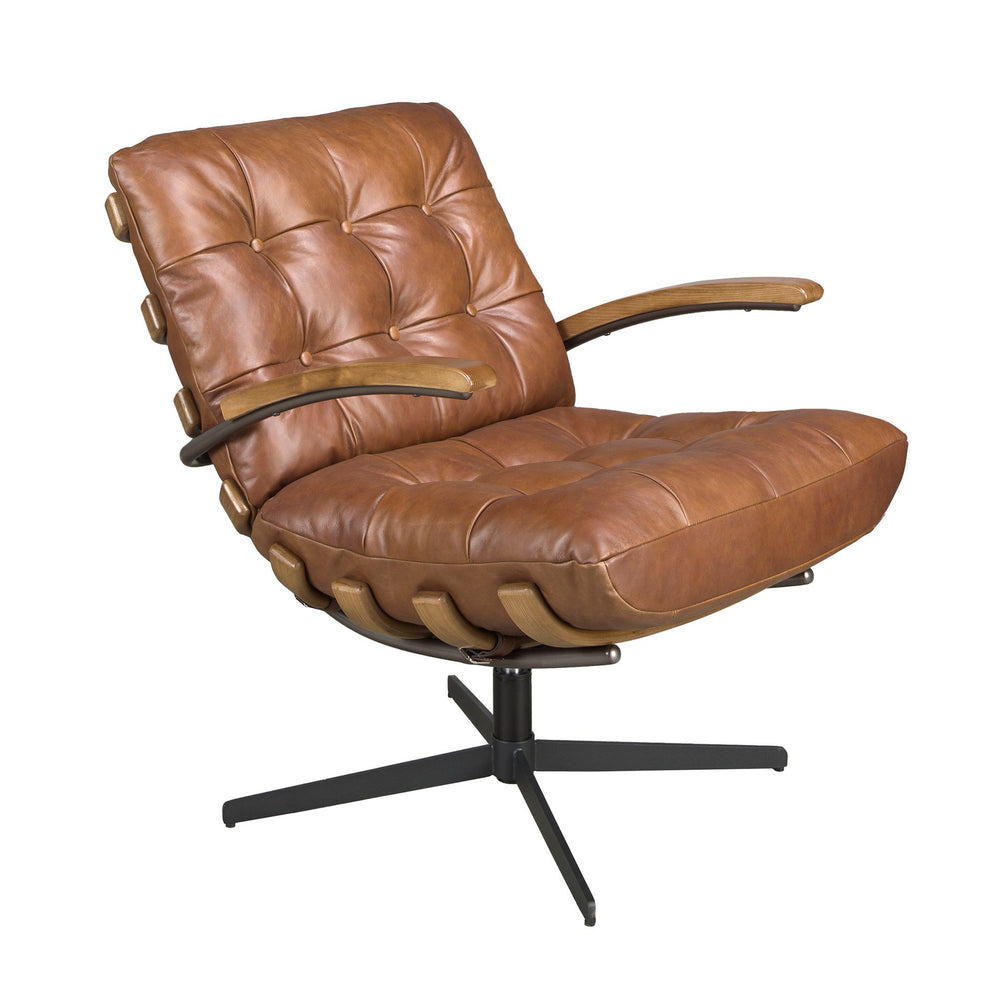 Swivel armchair in dark brown and walnut leather