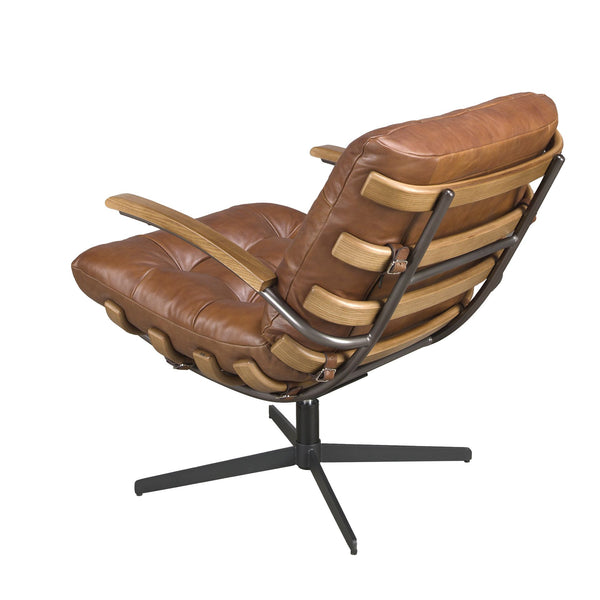 Swivel armchair in dark brown and walnut leather