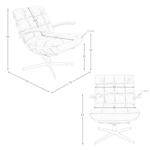 Swivel armchair in dark brown and walnut leather