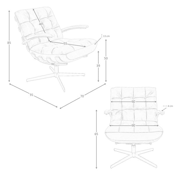 Swivel armchair in dark brown and walnut leather