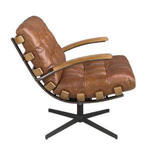 Swivel armchair in dark brown and walnut leather