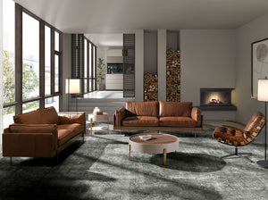 Swivel armchair in dark brown and walnut leather