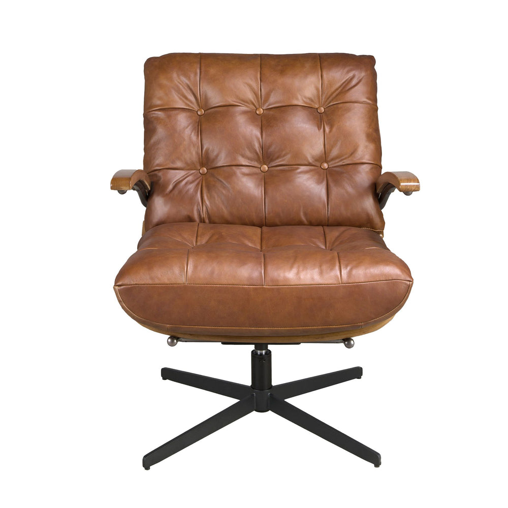 Swivel armchair in dark brown and walnut leather