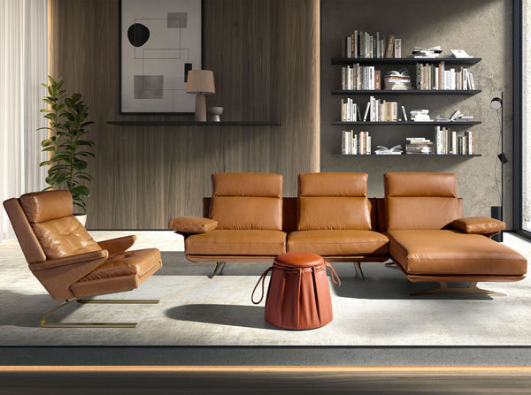Caldera orange leather pouf