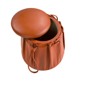 Caldera orange leather pouf