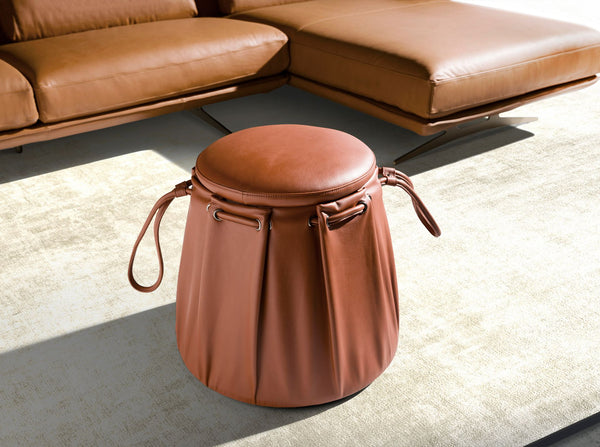 Caldera orange leather pouf