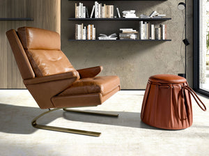Caldera orange leather pouf