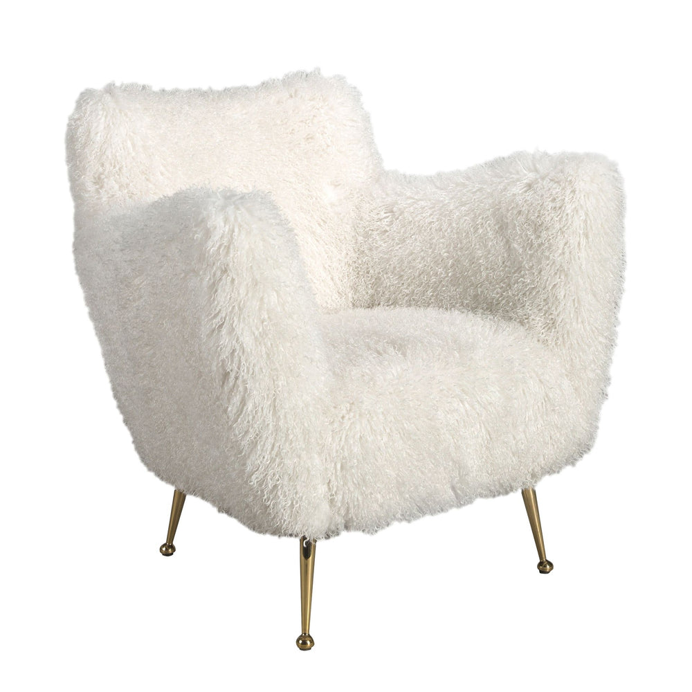 White armchair in long pile fabric