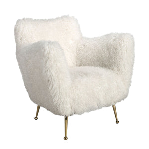 White armchair in long pile fabric