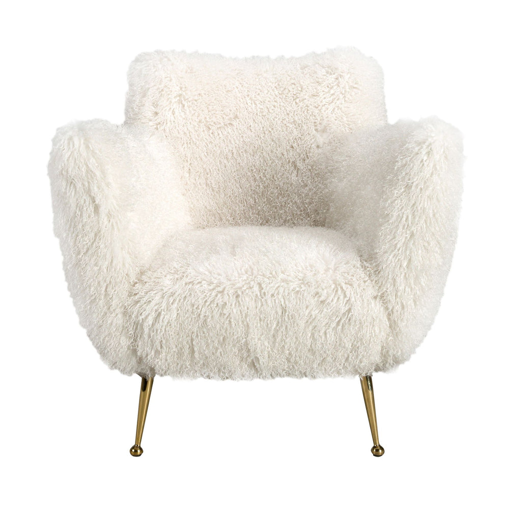White armchair in long pile fabric