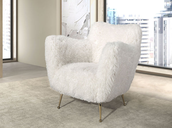 White armchair in long pile fabric