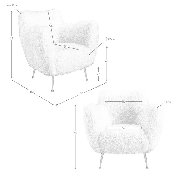 White armchair in long pile fabric