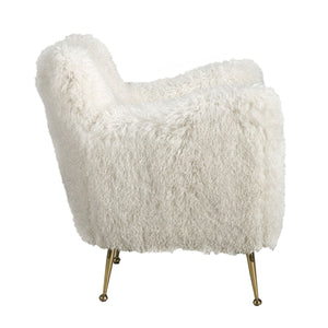 White armchair in long pile fabric