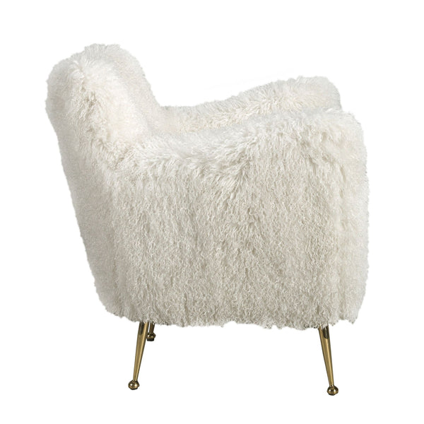 White armchair in long pile fabric
