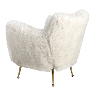 White armchair in long pile fabric