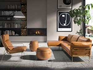 Camel leather pouf