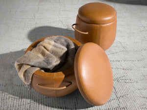 Camel leather pouf