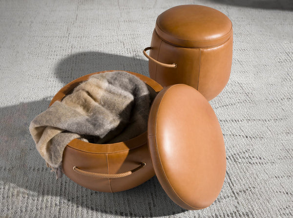 Camel leather pouf