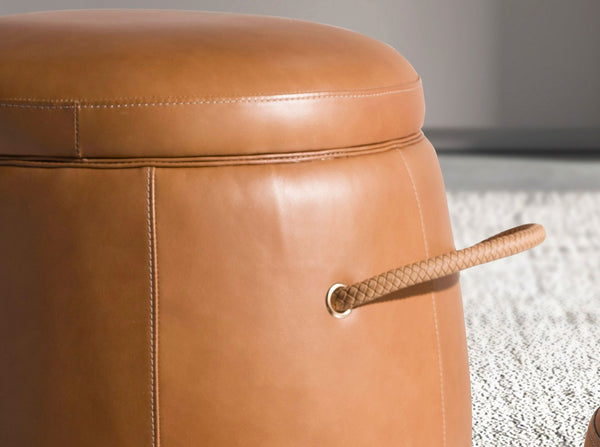 Camel leather pouf