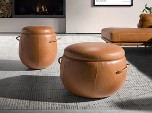 Camel leather pouf