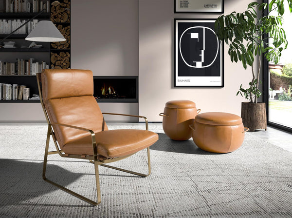 Camel leather pouf
