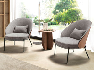 Armchair in gray and walnut fabric