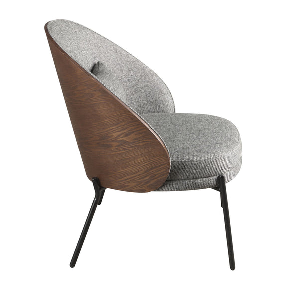 Armchair in gray and walnut fabric