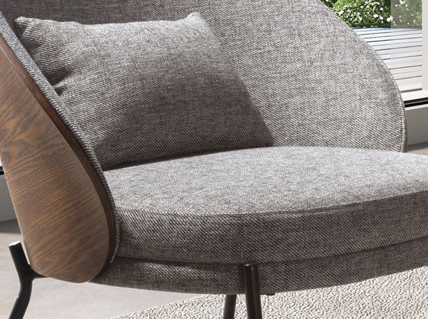 Armchair in gray and walnut fabric