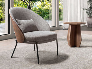 Armchair in gray and walnut fabric