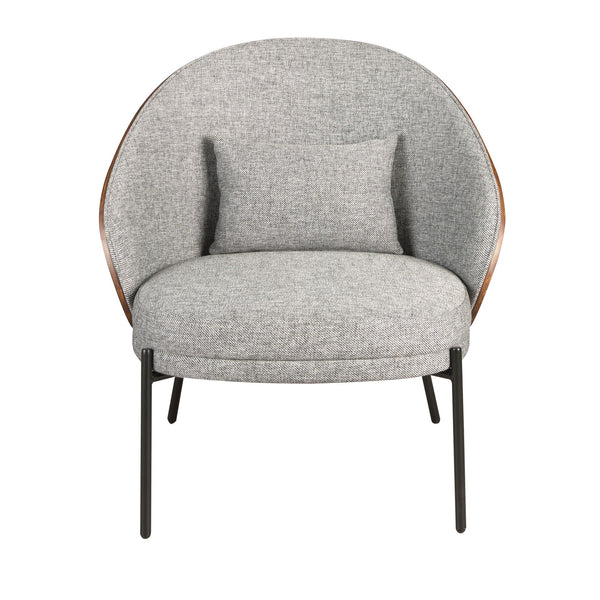 Armchair in gray and walnut fabric