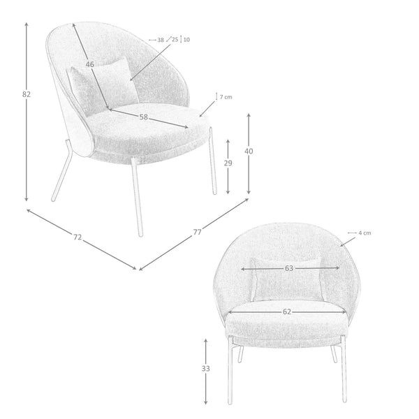 Armchair in gray and walnut fabric