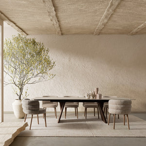 Extendable Dining Table 200–300 cm Walnut Finish with Travertine Effect Top