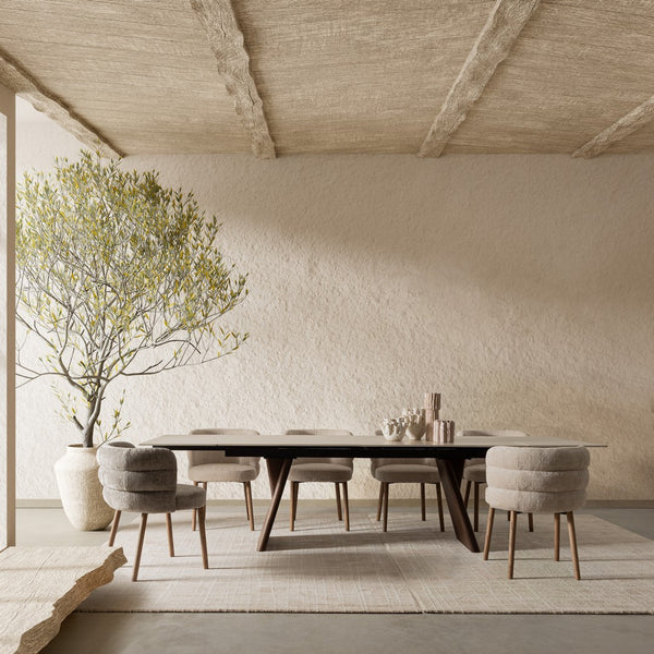 Extendable Dining Table 200–300 cm Walnut Finish with Travertine Effect Top