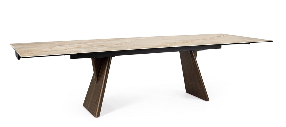 Extendable Dining Table 200–300 cm Walnut Finish with Onyx Effect Top