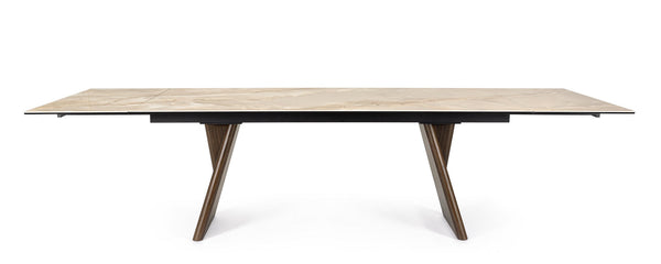 Extendable Dining Table 200–300 cm Walnut Finish with Onyx Effect Top