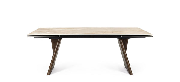 Extendable Dining Table 200–300 cm Walnut Finish with Onyx Effect Top