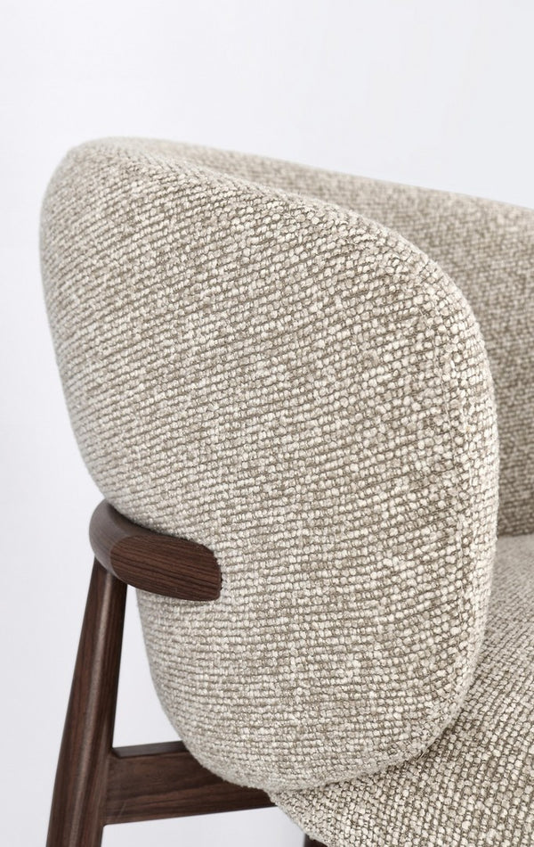 Kitchen Stool Walnut and Beige Upholstered