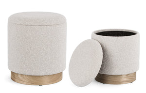 Set of 2 Storage Poufs – Light Grey Modern Seating with Hidden Storage