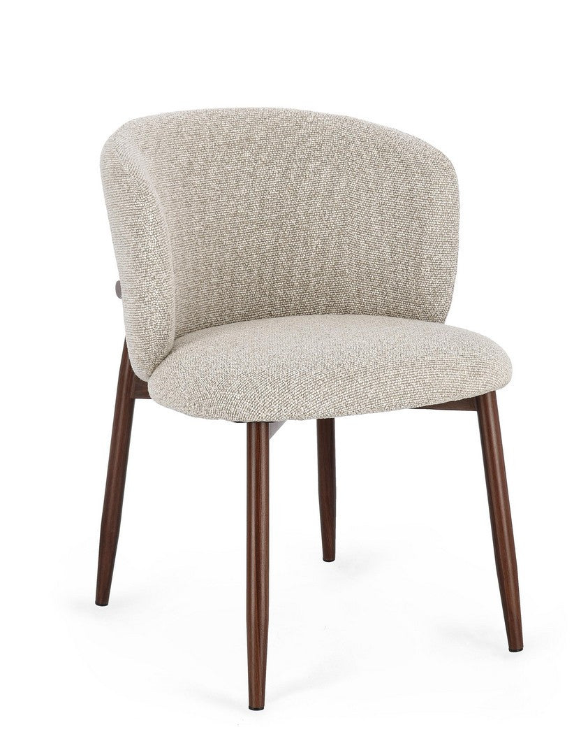 Dining Chair Walnut and Beige Upholstered