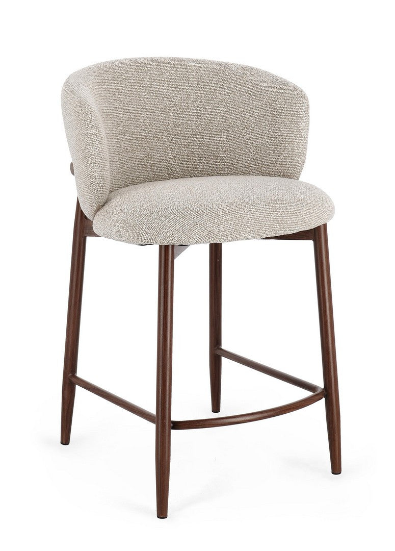 Kitchen Stool Walnut and Beige Upholstered