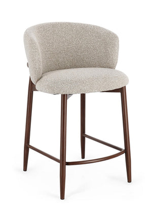 Kitchen Stool Walnut and Beige Upholstered