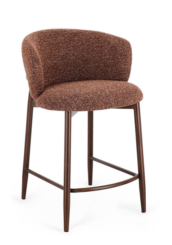 Kitchen Stool Walnut and Terracotta Upholstered